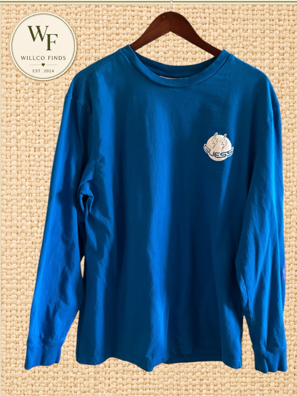 GUESS x J Balvin Colores Blue Long Sleeve Shirt Men’s Large Rainbow Logo 2020